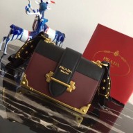 Prada Cahier Studded Calf Leather Bag 1BD045 Black/burgundy