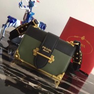 Prada Cahier Leather Shoulder Bag 1BD045 black/army Green