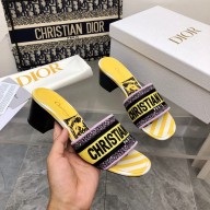 dior yellow Multicolor D-Jungle Pop Embroidered Cotton dway heeled slides 2022