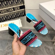 dior Blue Multicolor D-Jungle Pop Embroidered Cotton dway heeled slides 2022
