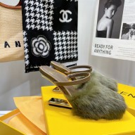 FENDI FIRST green mink high-heeled sandals