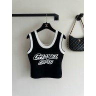 chanel black logo printed vest spring 2024 