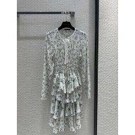 LOUIS VUITTON Floral Print Long-Sleeved Tiered Dress 2024