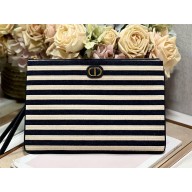 Dior Large Dior Caro Daily Pouch in Natural and Denim Blue Marinière Raffia 2023