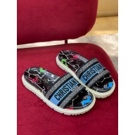 dior Black Multicolor Embroidered Cotton with Dior Pixel Zodiac Motif new Dway Slide 2022