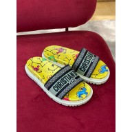 dior yellow Multicolor Embroidered Cotton with Dior Pixel Zodiac Motif new Dway Slide 2022