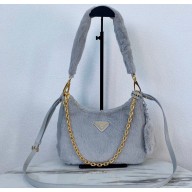 Prada Shearling Mini Hobo Bag 1BC204 Gray