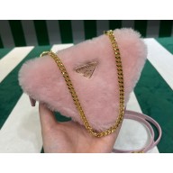 Prada Shearling and Saffiano leather mini-pouch Bag 1NR015 Pink
