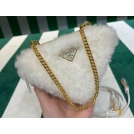 Prada Shearling and Saffiano leather mini-pouch Bag 1NR015 White
