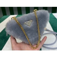 Prada Shearling and Saffiano leather mini-pouch Bag 1NR015 Gray