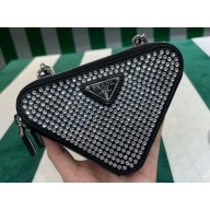 Prada Embellished satin and leather mini-pouch Bag 1NR015 Black
