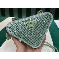 Prada Embellished satin and leather mini-pouch Bag 1NR015 Green