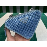 Prada Embellished satin and leather mini-pouch Bag 1NR015 Blue