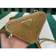 Prada Embellished satin and leather mini-pouch Bag 1NR015 Gold