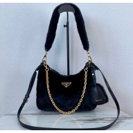 Prada Shearling Mini Hobo Bag 1BC204 Black