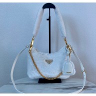 Prada Shearling Mini Hobo Bag 1BC204 White