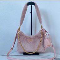 Prada Shearling Mini Hobo Bag 1BC204 Pink