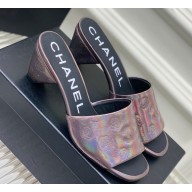 Chanel Camellia Embossed Logo Heel Mules Gun Color 2023
