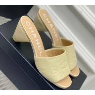 Chanel Camellia Embossed Logo Heel Mules Beige 2023