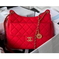Chanel Wool Jersey Large Hobo Bag AS3693 Red 2023