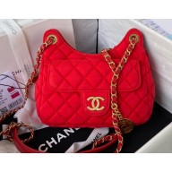 Chanel Wool Jersey Small Hobo Bag AS3710 Red 2023