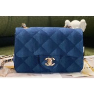 Chanel Small Classic Flap Handbag Denim Dark Blue 2023