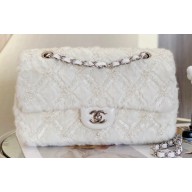 Chanel Fur Sequins and Pearl Classic Flap Handbag White 2023