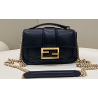 Fendi Nappa Leather Mini Baguette Chain Bag Black 2023