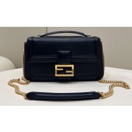 Fendi Nappa Leather Medium Baguette Chain Bag Black 2023