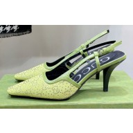 Gucci Heel 7.5cm Fabric slingback pumps Green with Allover GG crystal 2023