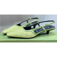 Gucci Heel 3.5cm Fabric slingback pumps Green with Allover GG crystal 2023