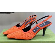 Gucci Heel 7.5cm Fabric slingback pumps Orange with Allover GG crystal 2023