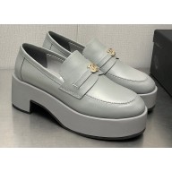 Chanel Heel CC Logo Platform Loafers Gray 2023