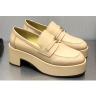 Chanel Heel CC Logo Platform Loafers Beige 2023