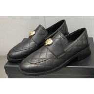 Chanel Heel 6.5cm Metal CC Logo Loafers G39697 Quilting Black 2023