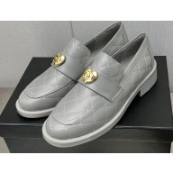 Chanel Heel 6.5cm Metal CC Logo Loafers G39697 Quilting Gray 2023