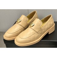 Chanel Heel 6.5cm Metal CC Logo Loafers G39697 Quilting Beige 2023