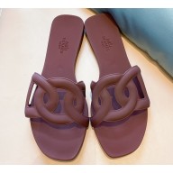 Cheap Sale Hermes Aloha Chaine D'ancre Rubber Slipper Sandals Burgundy
