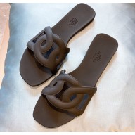 Cheap Sale Hermes Aloha Chaine D'ancre Rubber Slipper Sandals Black