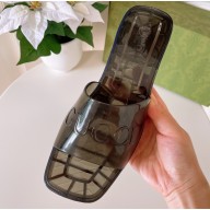 Cheap Sale Gucci Heel 5.5cm Platform 2.5cm Embossed Logo Rubber Slide Sandals Transparent Black