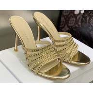 Dior Heel 9.5cm Gem Slides Gold in Cotton Metallic Thread Embroidery with Square Strass 2023