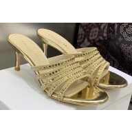 Dior Heel 7cm Gem Slides Gold in Cotton Metallic Thread Embroidery with Square Strass 2023