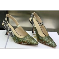 Dior Heel 6.5cm J'Adior Slingback Pumps in Green Brocart Embroidered Cotton with Gold-Tone Metallic Thread 2023