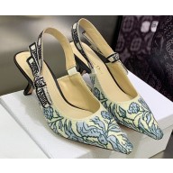 Dior Heel 6.5cm J'Adior Slingback Pumps in Blue Brocart Embroidered Cotton with Gold-Tone Metallic Thread 2023