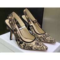 Dior Heel 9.5cm J'Adior Slingback Pumps in Hazelnut Toile de Jouy Embroidered Cotton 2023