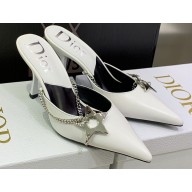 Dior Heel 8.5cm Chain and Star Pointed Toe Mules White 2023