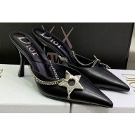 Dior Heel 8.5cm Chain and Star Pointed Toe Mules Black 2023
