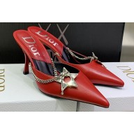 Dior Heel 8.5cm Chain and Star Pointed Toe Mules Red 2023