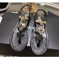 Chanel Heel 3cm Metal Strass and Pearls Sandals G39674 Black 2023