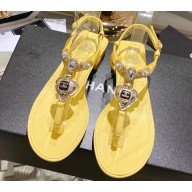 Chanel Heel 3cm Metal Strass and Pearls Sandals G39674 Yellow 2023